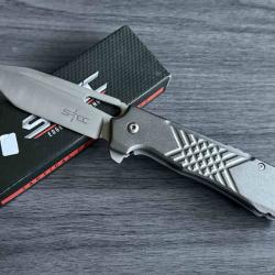 Couteau S-TEC A/O Lame Acier Inoxydable Tanto Manche Aluminium Gris Linerlock STT271284