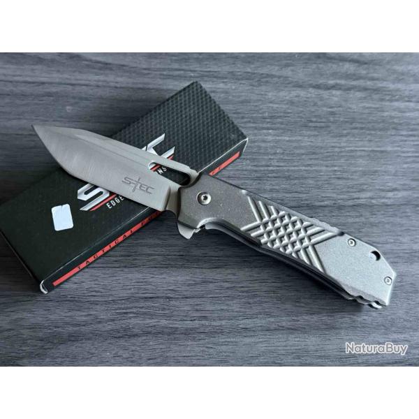Couteau S-TEC A/O Lame Acier Inoxydable Tanto Manche Aluminium Gris Linerlock STT271284