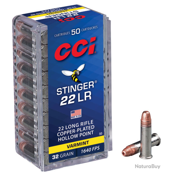 Balles CCI Calibre 22LR Stinger Hyper Velocity 32 Grains