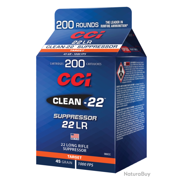 Balles CCI Calibre 22LR Clean-22 Suppressor 45 Grains