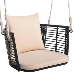 Balan&ccedil;oire de porche 77 x 62 x 38 cm avec coussins doux design rustique en rotin PE beige 20_0012076