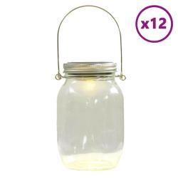 Lot de 12 lampes solaires en verre ext&eacute;rieur 10 x 10 x 26 cm &eacute;clairage automatique ambiance cosy en