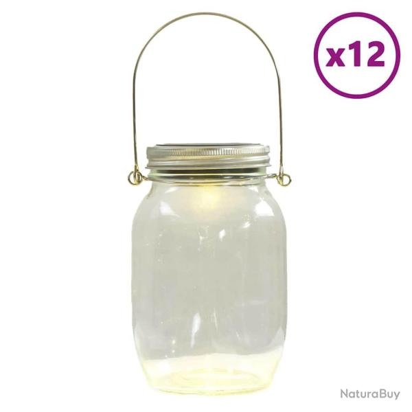Lot de 12 lampes solaires en verre ext�rieur 10 x 10 x 26 cm �clairage automatique ambiance cosy en