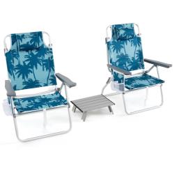 Lot de 2 chaises de plage camping et 1 table pliables 66 x 65 x 91 cm confortables en aluminium ble