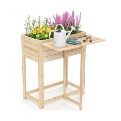 Jardini&egrave;re sur&eacute;lev&eacute; avec tablette pliable 63 x 34 x 74 cm pour plantes et l&eacute;gumes en bois naturel 2