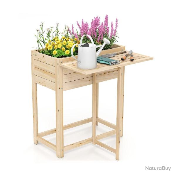 Jardini�re sur�lev� avec tablette pliable 63 x 34 x 74 cm pour plantes et l�gumes en bois naturel 2