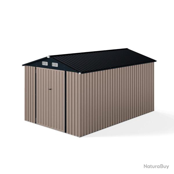 Abri de jardin m�tallique 350 x 223 x 197 cm espace de rangement s�curis� toit inclin� design conte