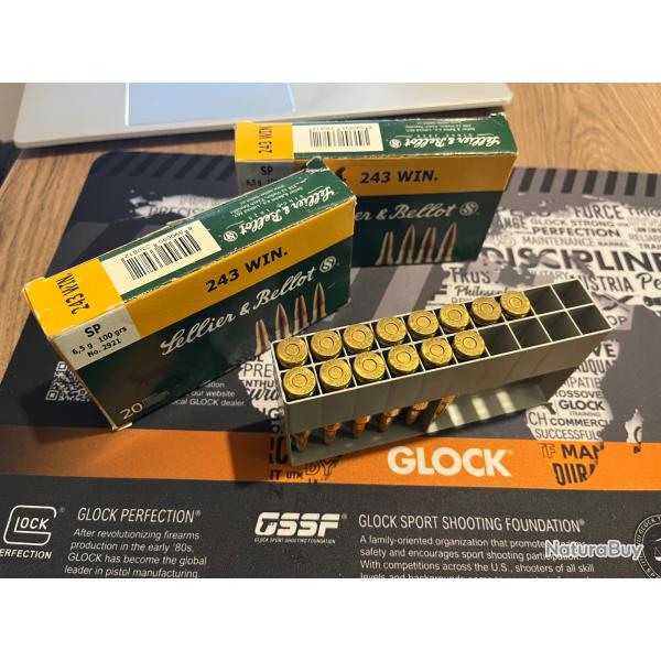 ENCHERES 1� - 54 MUNITIONS 243 WIN SELLIER BELLOT SP 100GR