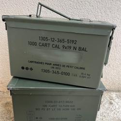 Lot de 2 caisses &agrave; munitions vides kaki