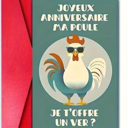 CARTE ANNIVERSAIRE HUMORISTIQUE CARTONNEE AVEC SON ENVELOPPE