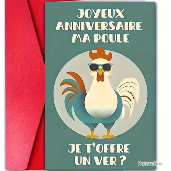 CARTE ANNIVERSAIRE HUMORISTIQUE CARTONNEE AVEC SON ENVELOPPE