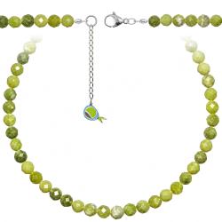 Collier en jade n&eacute;phrite - Perles rondes facett&eacute;es 8 mm - 38 cm