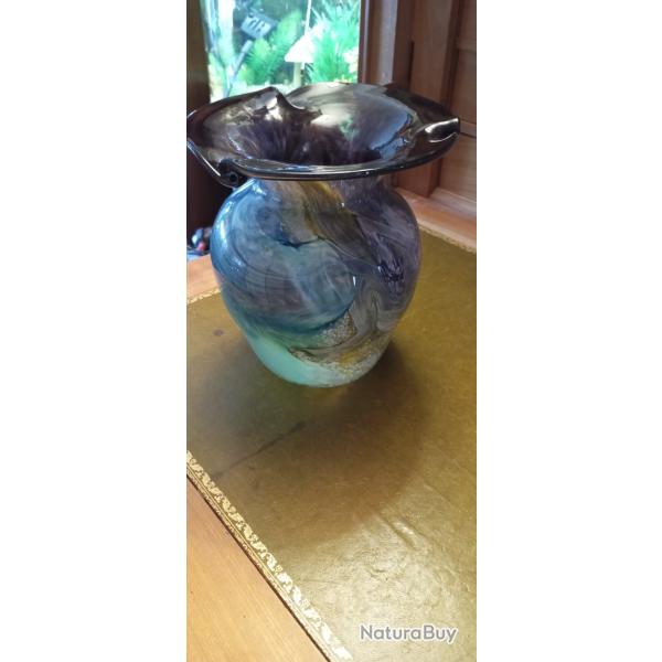Vase pi�ce unique sign� Verrerie d'art Les verriers Maure vieil Mick et Bob le Bleis