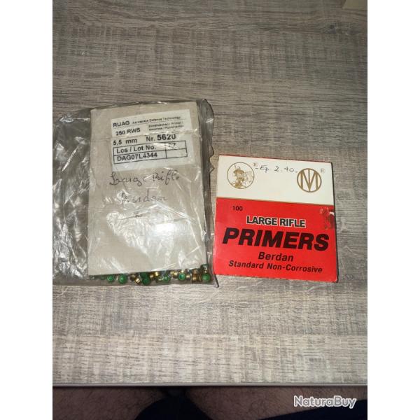 lot de 218 amorces BERDAN LARGE RIFLE