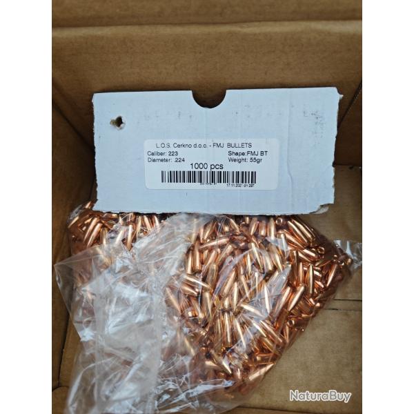 1000 ogives LOS .223 FMJ BT 55gr
