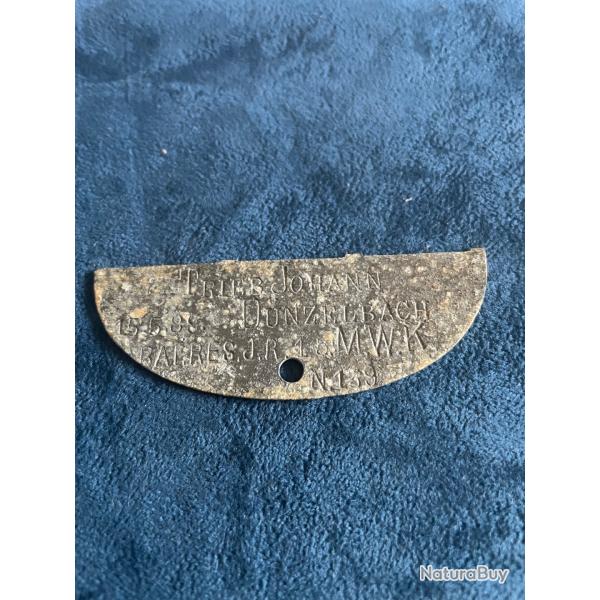 Demi-plaque d'identit� militaire allemande WW1