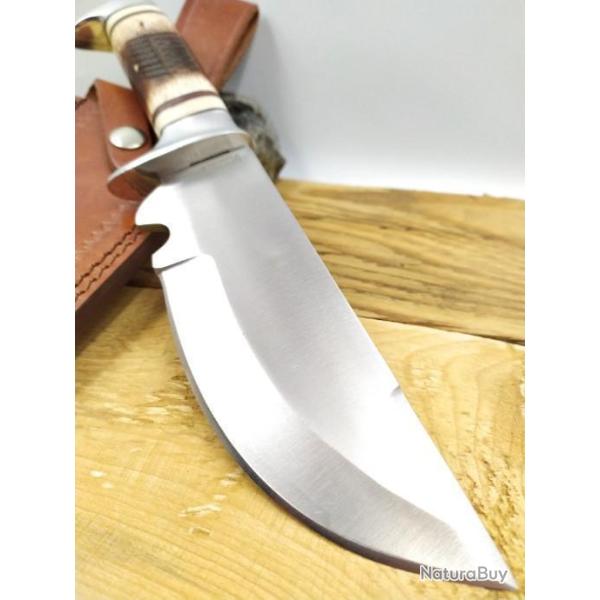 COUTEAU SKINNER 28CM MANCHE OS JIGGED ETUI EN CUIR
