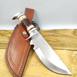 COUTEAU SKINNER 28 CM MANCHE OS JIGGED ETUI EN CUIR