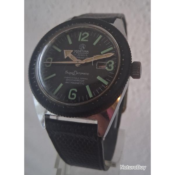 MORTIMA SUPERDATOMATIC MONTRE DE PLONG�E M�CANIQUE ANCIENNE 37 mm ANN�E 70s FRANCE