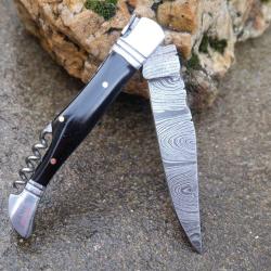 Couteau Damas Lame 128 Couches Fa&ccedil;on Laguiole Abeille Manche Corne Tire Bouchons Fabric Artisanat