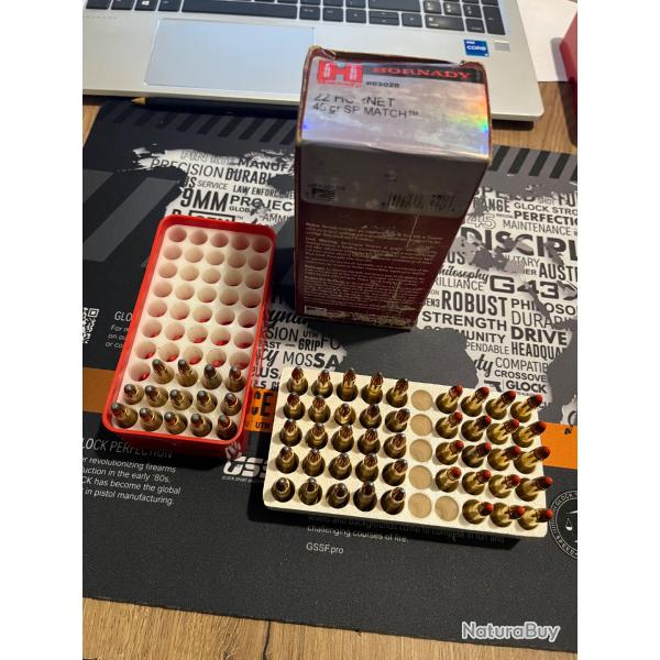 ENCHERES 1� - LOT DE 58 MUNITIONS CAL 22 HORNET