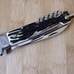 Ancien couteau pliant multifonctions chasse en 4 pi&egrave;ces proche NEUF