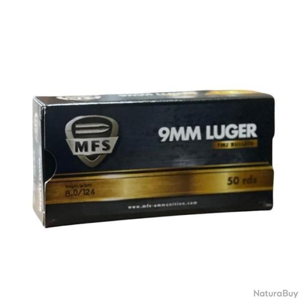 Munitions MFS cal.9mm luger fmj 124gr 8g par 1000