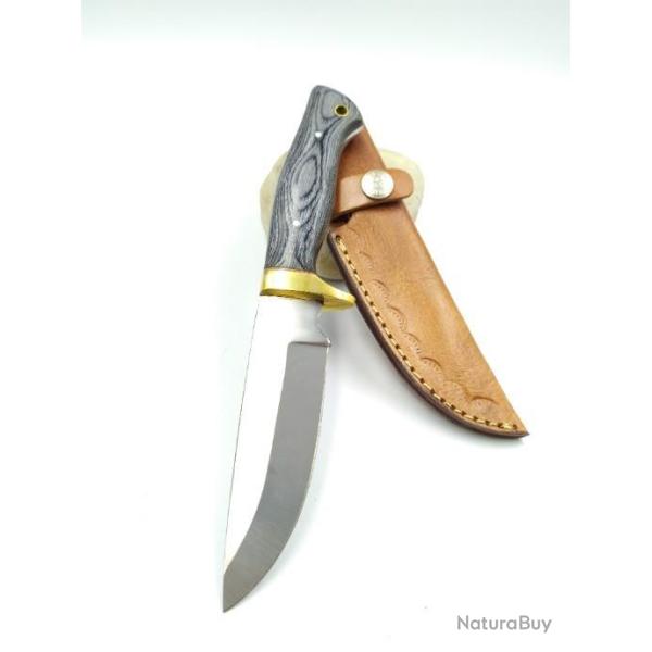 Poignard Chasseur de Pakkawood noir  avec Etui en Cuir