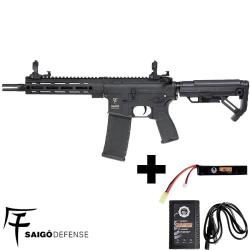 Pack airsoft r&eacute;plique AEG SHINOBI NOIR SAIGO DEFENSE avec batterie LIPO, chargeur 300 billes