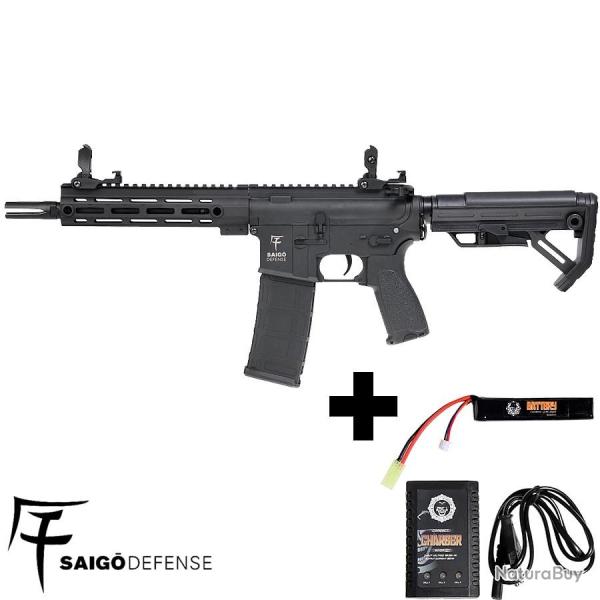 Pack airsoft r�plique AEG SHINOBI NOIR SAIGO DEFENSE avec batterie LIPO, chargeur 300 billes