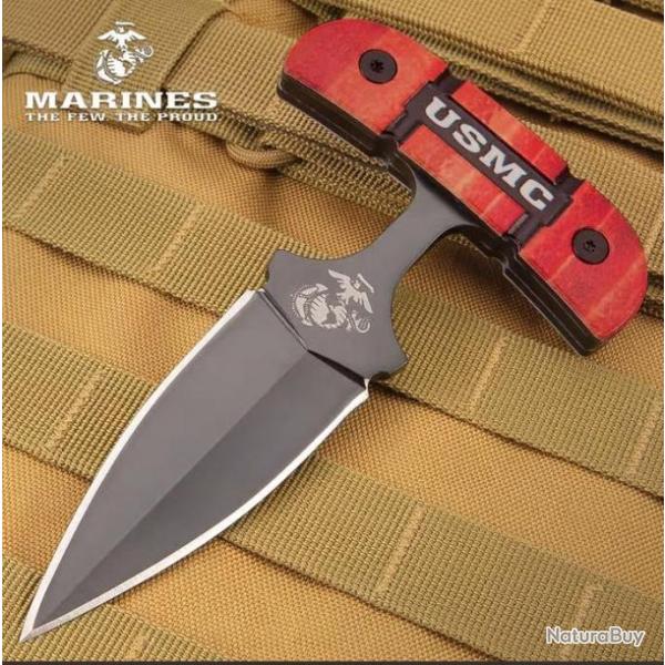 DAGUE � POUSSER ET GAINE USMC - LAME EN ACIER INOXYDABLE, POIGN�E EMPIL�E EN TPU