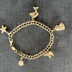Bracelet en or massif 14 carats - charms - breloques - 19 cm