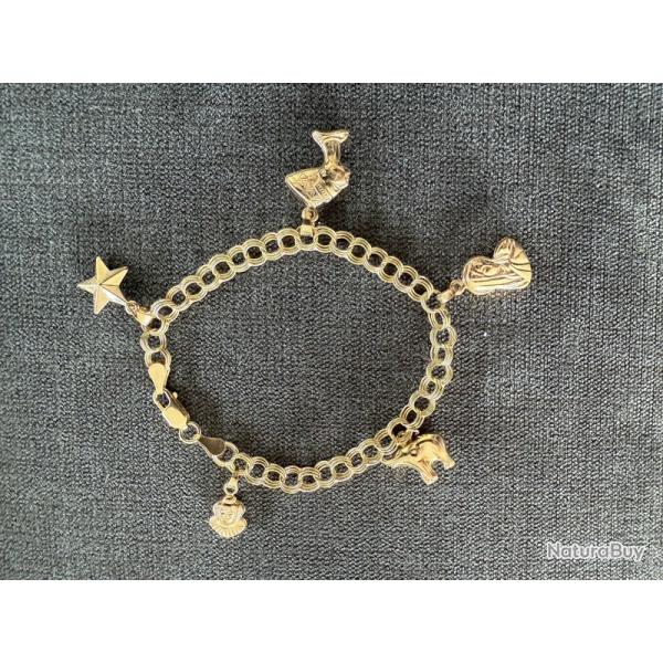 Bracelet en or massif 14 carats - charms - breloques - 19 cm