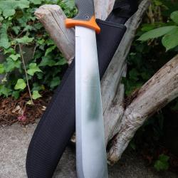 Bowie Couteau Machette Survie Fa&ccedil;on Bear Grylls Lame Acier 3Cr13 Etui Nylon Manche Orange/Gris
