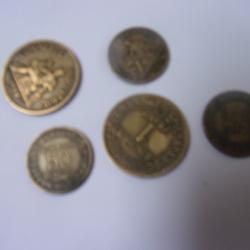 5 pi&egrave;ces"bon pour 50 cts" et "bon pour 1 f de la chambre du commerce et industries (3 X 50cts:2 x 1f