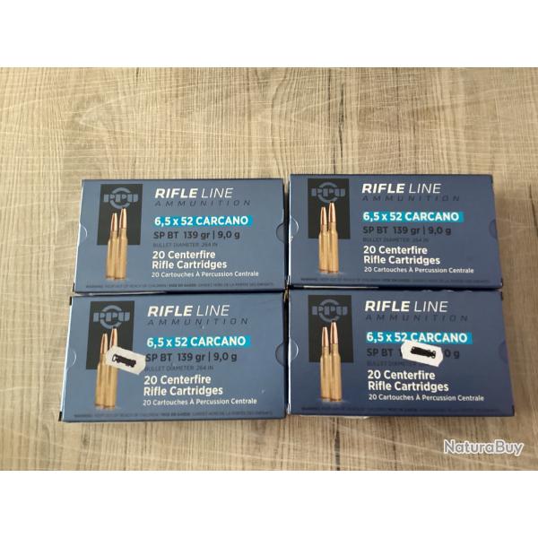 Munitions: 4 boites de cartouches 6,5x52 Carcano  PPU