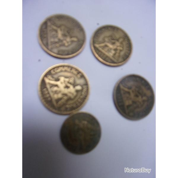 5 pi�ces"bon pour 50 cts" et "bon pour 1 f de la chambre du commerce et industries (1 X 50cts:4x 1f