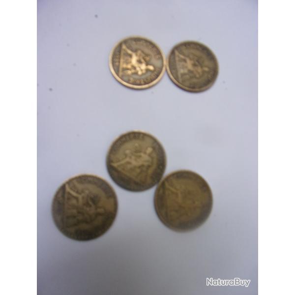 5 pi�ces"bon pour 1 franc" de la chambre du commerce et industries