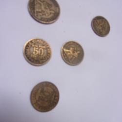 5 pi&egrave;ces"bon pour 1 franc" et "bon pour 50 cts"de la chambre du commerce et industries
