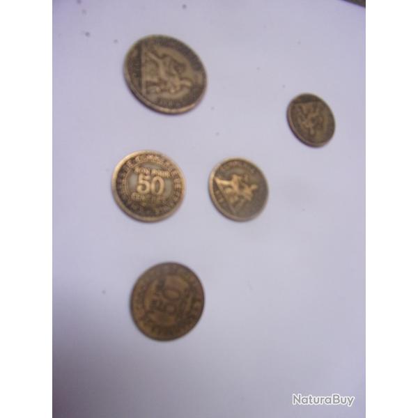 5 pi�ces"bon pour 1 franc" et "bon pour 50 cts"de la chambre du commerce et industries