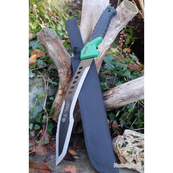 Couteau Kukkri Bowie Machette Mad Max Lame Tanto Acier 3Cr13 Manche ABS Green Black Etui Nylon 001