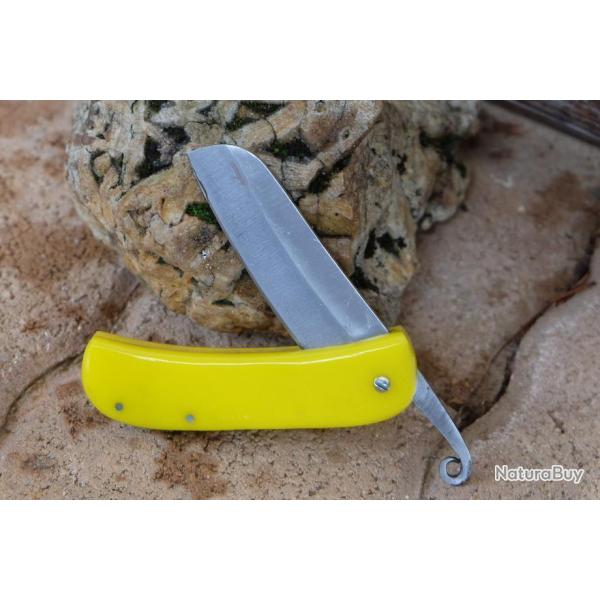Couteau Pi�montais Manche R�sine Yellow Lame Acier Carbone 1055 Sheepfoot Fabrication Artisanale