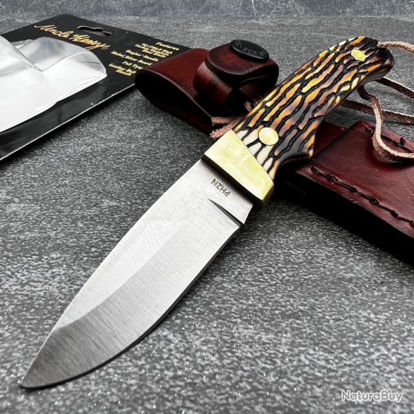 Couteau Skinner Schrade Uncle Henry Pro Hunter Lame Acier 7Cr17 Manche Delrin Fa�on Cerf Etui Cuir