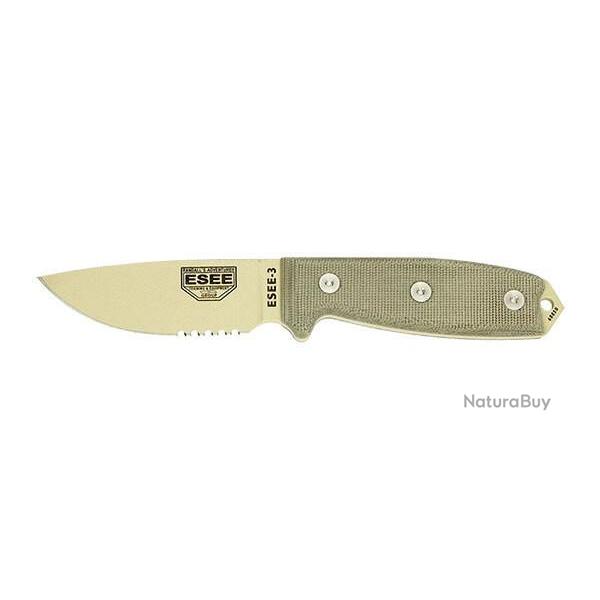 Couteau Fixe ESEE-3 - D�sert - Lame Mixte - Pommeau modifi�