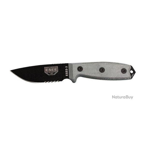 Couteau Fixe ESEE-3 - Noir - Lame Mixte