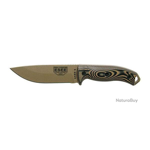 Couteau Fixe ESEE-5 - Lame Dark Earth - Coyote/Noir