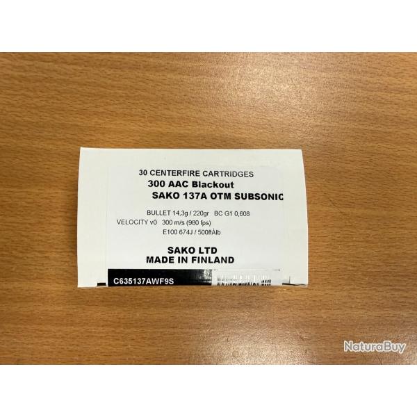 300 AAC BLACKOUT SAKO 137A OTM SUBSONIC BOITE DE 30 BALLES VENDU PAR 4 BOITES  +FRAIS DE PORT OFFERT