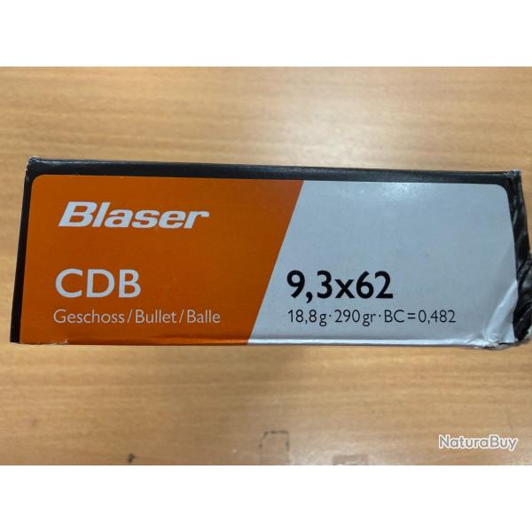 BLASER 9.3X62 CDB 18.8G/290GR BOITE DE 20 BALLES VENDU PAR 2 BOITES +FRAIS DE PORT OFFERT