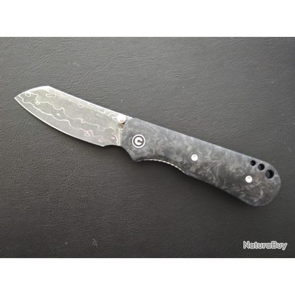 CIVIVI Crabby, lame en acier Damas et plaquettes en Shredded Carbon Fiber. C24055-DS1