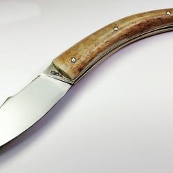COUTEAU FAIT MAIN * LAME ACIER NIOLOX - BOIS DE CERF * Ex. UNIQUE * COUTELLERIE D'&Icirc;LE DE FRANCE